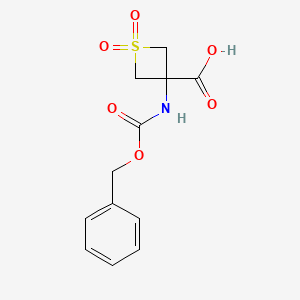 molecular formula C12H13NO6S B13611530 1,1-dioxo-3-(phenylmethoxycarbonylamino)thietane-3-carboxylic acid 