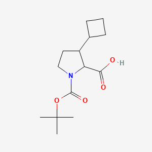 molecular formula C14H23NO4 B13612251 1-[(tert-butoxy)carbonyl]-3-cyclobutylpyrrolidine-2-carboxylicacid,Mixtureofdiastereomers 