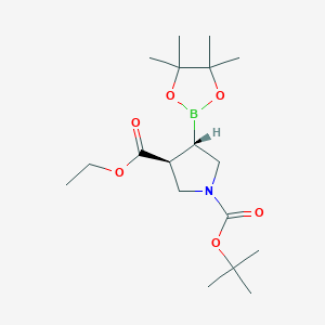 molecular formula C18H32BNO6 B13612404 1-Tert-butyl 3-ethyl 4-(tetramethyl-1,3,2-dioxaborolan-2-yl)pyrrolidine-1,3-dicarboxylate 