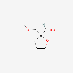 molecular formula C7H12O3 B13612776 2-(Methoxymethyl)oxolane-2-carbaldehyde 