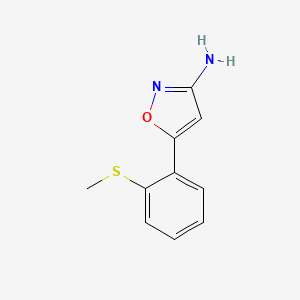 molecular formula C10H10N2OS B13613552 5-(2-(Methylthio)phenyl)isoxazol-3-amine 