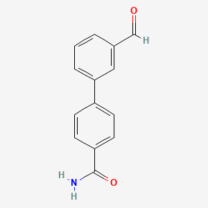 molecular formula C14H11NO2 B13614269 4-(3-Formylphenyl)benzamide 