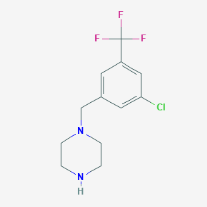 molecular formula C12H14ClF3N2 B13614402 1-(3-Bromo-4-fluorobenzyl)piperazine 