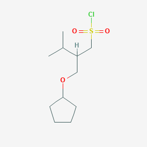 molecular formula C11H21ClO3S B13615227 2-((Cyclopentyloxy)methyl)-3-methylbutane-1-sulfonyl chloride 