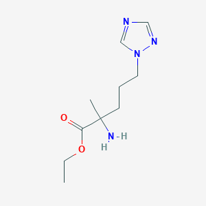 molecular formula C10H18N4O2 B13616341 Ethyl 2-amino-2-methyl-5-(1h-1,2,4-triazol-1-yl)pentanoate 