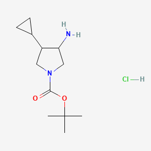 molecular formula C12H23ClN2O2 B13616780 Tert-butyl3-amino-4-cyclopropylpyrrolidine-1-carboxylatehydrochloride 