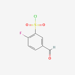 molecular formula C7H4ClFO3S B13616843 2-Fluoro-5-formylbenzene-1-sulfonylchloride 