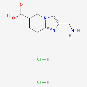 molecular formula C9H15Cl2N3O2 B13617461 2-(aminomethyl)-5H,6H,7H,8H-imidazo[1,2-a]pyridine-6-carboxylicaciddihydrochloride 