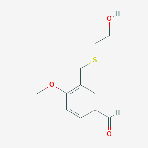 molecular formula C11H14O3S B13623735 3-(((2-Hydroxyethyl)thio)methyl)-4-methoxybenzaldehyde 