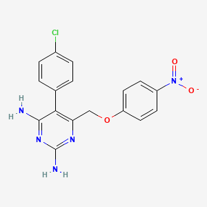 molecular formula C17H14ClN5O3 B1362688 5-(4-Chlorophenyl)-6-((4-nitrophenoxy)methyl)pyrimidine-2,4-diamine CAS No. 136265-92-4