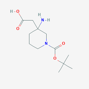 molecular formula C12H22N2O4 B13627050 2-(3-Amino-1-(tert-butoxycarbonyl)piperidin-3-YL)acetic acid 