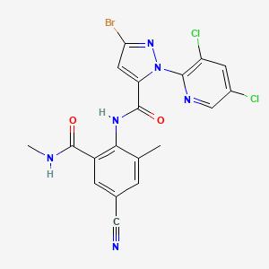 molecular formula C19H13BrCl2N6O2 B13627559 1H-Pyrazole-5-carboxaMide, 3-broMo-N-[4-cyano-2-Methyl-6-[(MethylaMino)carbonyl]phenyl]-1-(3,5-dichloro-2-pyridinyl)- 