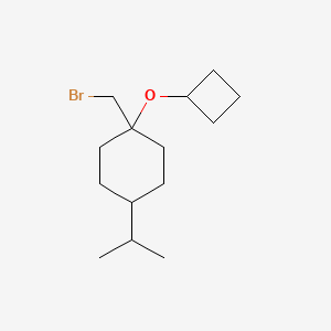 molecular formula C14H25BrO B13627618 1-(Bromomethyl)-1-cyclobutoxy-4-isopropylcyclohexane 