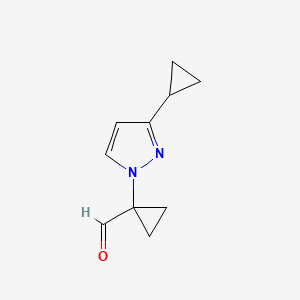 molecular formula C10H12N2O B13628145 1-(3-cyclopropyl-1H-pyrazol-1-yl)cyclopropane-1-carbaldehyde 