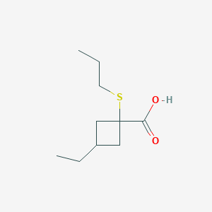 molecular formula C10H18O2S B13628402 3-Ethyl-1-(propylthio)cyclobutane-1-carboxylic acid 