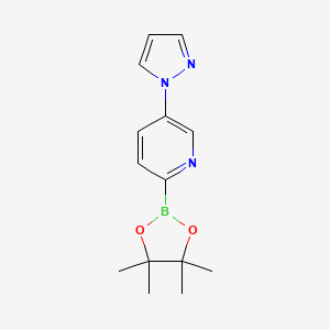 molecular formula C14H18BN3O2 B13628465 5-(1H-pyrazol-1-yl)-2-(tetramethyl-1,3,2-dioxaborolan-2-yl)pyridine 