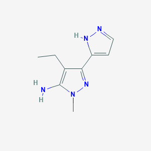 molecular formula C9H13N5 B13628491 4-Ethyl-1-methyl-1h,2'h-[3,3'-bipyrazol]-5-amine 