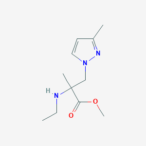 molecular formula C11H19N3O2 B13628577 Methyl 2-(ethylamino)-2-methyl-3-(3-methyl-1h-pyrazol-1-yl)propanoate 