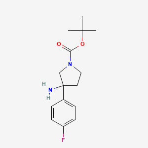 molecular formula C15H21FN2O2 B13628674 Tert-butyl 3-amino-3-(4-fluorophenyl)pyrrolidine-1-carboxylate 