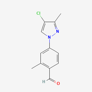 molecular formula C12H11ClN2O B13629541 4-(4-Chloro-3-methyl-1h-pyrazol-1-yl)-2-methylbenzaldehyde 