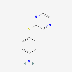 molecular formula C10H9N3S B13629703 4-(Pyrazin-2-ylsulfanyl)aniline 