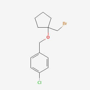 molecular formula C13H16BrClO B13629710 1-(((1-(Bromomethyl)cyclopentyl)oxy)methyl)-4-chlorobenzene 