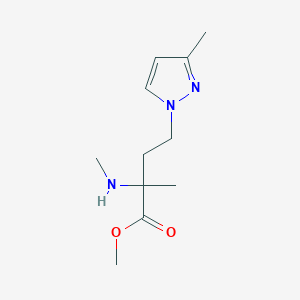 molecular formula C11H19N3O2 B13629752 Methyl 2-methyl-4-(3-methyl-1h-pyrazol-1-yl)-2-(methylamino)butanoate 