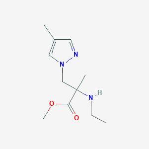 molecular formula C11H19N3O2 B13629824 Methyl 2-(ethylamino)-2-methyl-3-(4-methyl-1h-pyrazol-1-yl)propanoate 