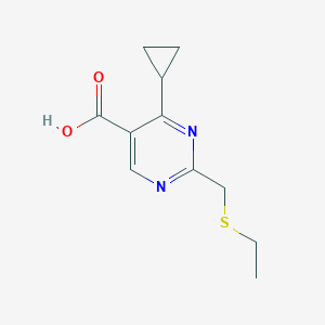 molecular formula C11H14N2O2S B13630382 4-Cyclopropyl-2-((ethylthio)methyl)pyrimidine-5-carboxylic acid 