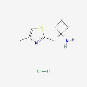 molecular formula C9H15ClN2S B13630624 1-[(4-Methyl-1,3-thiazol-2-yl)methyl]cyclobutan-1-aminehydrochloride 