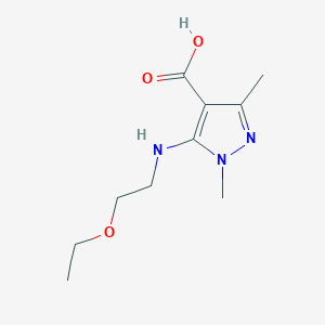 molecular formula C10H17N3O3 B13630716 5-((2-Ethoxyethyl)amino)-1,3-dimethyl-1h-pyrazole-4-carboxylic acid 