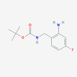 molecular formula C12H17FN2O2 B13630904 tert-butyl N-[(2-amino-4-fluorophenyl)methyl]carbamate 