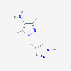 molecular formula C10H15N5 B13631006 3,5-Dimethyl-1-((1-methyl-1h-pyrazol-4-yl)methyl)-1h-pyrazol-4-amine 