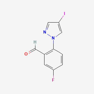 molecular formula C10H6FIN2O B13631359 5-Fluoro-2-(4-iodo-1h-pyrazol-1-yl)benzaldehyde 