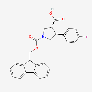 molecular formula C26H22FNO4 B13631424 (3R,4S)-1-{[(9H-fluoren-9-yl)methoxy]carbonyl}-4-(4-fluorophenyl)pyrrolidine-3-carboxylic acid 