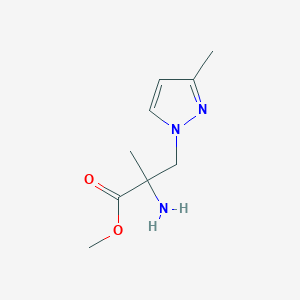 molecular formula C9H15N3O2 B13631514 Methyl 2-amino-2-methyl-3-(3-methyl-1h-pyrazol-1-yl)propanoate 