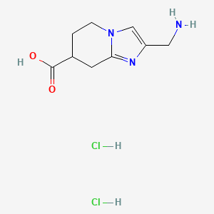 molecular formula C9H15Cl2N3O2 B13631639 2-(aminomethyl)-5H,6H,7H,8H-imidazo[1,2-a]pyridine-7-carboxylicaciddihydrochloride 