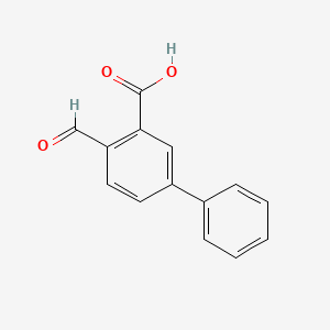 molecular formula C14H10O3 B13632132 4-Formylbiphenyl-3-carboxylic acid 