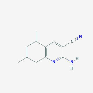 molecular formula C12H15N3 B13632272 2-Amino-5,7-dimethyl-5,6,7,8-tetrahydroquinoline-3-carbonitrile 