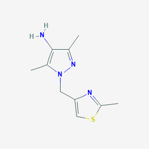 molecular formula C10H14N4S B13632465 3,5-Dimethyl-1-((2-methylthiazol-4-yl)methyl)-1h-pyrazol-4-amine 