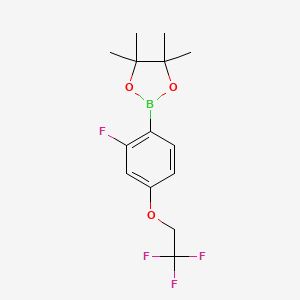 molecular formula C14H17BF4O3 B13632617 2-[2-Fluoro-4-(2,2,2-trifluoroethoxy)phenyl]-4,4,5,5-tetramethyl-1,3,2-dioxaborolane 