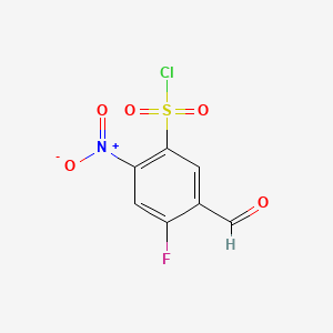 molecular formula C7H3ClFNO5S B13632726 4-Fluoro-5-formyl-2-nitrobenzene-1-sulfonylchloride 