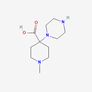 molecular formula C11H21N3O2 B13632852 1-Methyl-4-(piperazin-1-yl)piperidine-4-carboxylic acid 