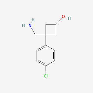 molecular formula C11H14ClNO B13633022 3-(Aminomethyl)-3-(4-chlorophenyl)cyclobutan-1-ol 