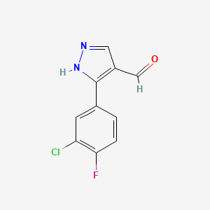 molecular formula C10H6ClFN2O B13633448 3-(3-chloro-4-fluorophenyl)-1H-pyrazole-4-carbaldehyde 