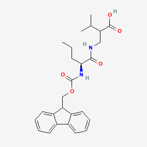 molecular formula C26H32N2O5 B13633708 2-{[(2S)-2-({[(9H-fluoren-9-yl)methoxy]carbonyl}amino)pentanamido]methyl}-3-methylbutanoic acid 