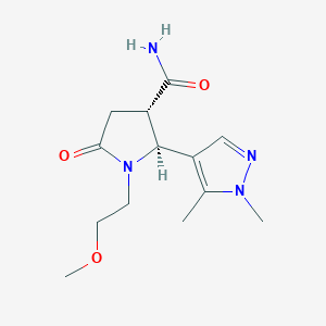 molecular formula C13H20N4O3 B13634038 rac-(2R,3R)-2-(1,5-dimethyl-1H-pyrazol-4-yl)-1-(2-methoxyethyl)-5-oxopyrrolidine-3-carboxamide 