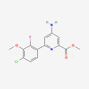 molecular formula C14H12ClFN2O3 B13634231 Methyl 4-amino-6-(4-chloro-2-fluoro-3-methoxyphenyl)pyridine-2-carboxylate 