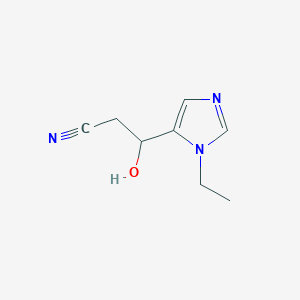 molecular formula C8H11N3O B13634938 3-(1-ethyl-1H-imidazol-5-yl)-3-hydroxypropanenitrile 