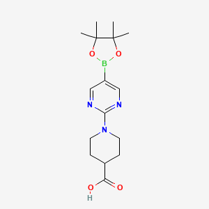 molecular formula C16H24BN3O4 B13635364 1-(5-(4,4,5,5-Tetramethyl-1,3,2-dioxaborolan-2-yl)pyrimidin-2-yl)piperidine-4-carboxylic acid 